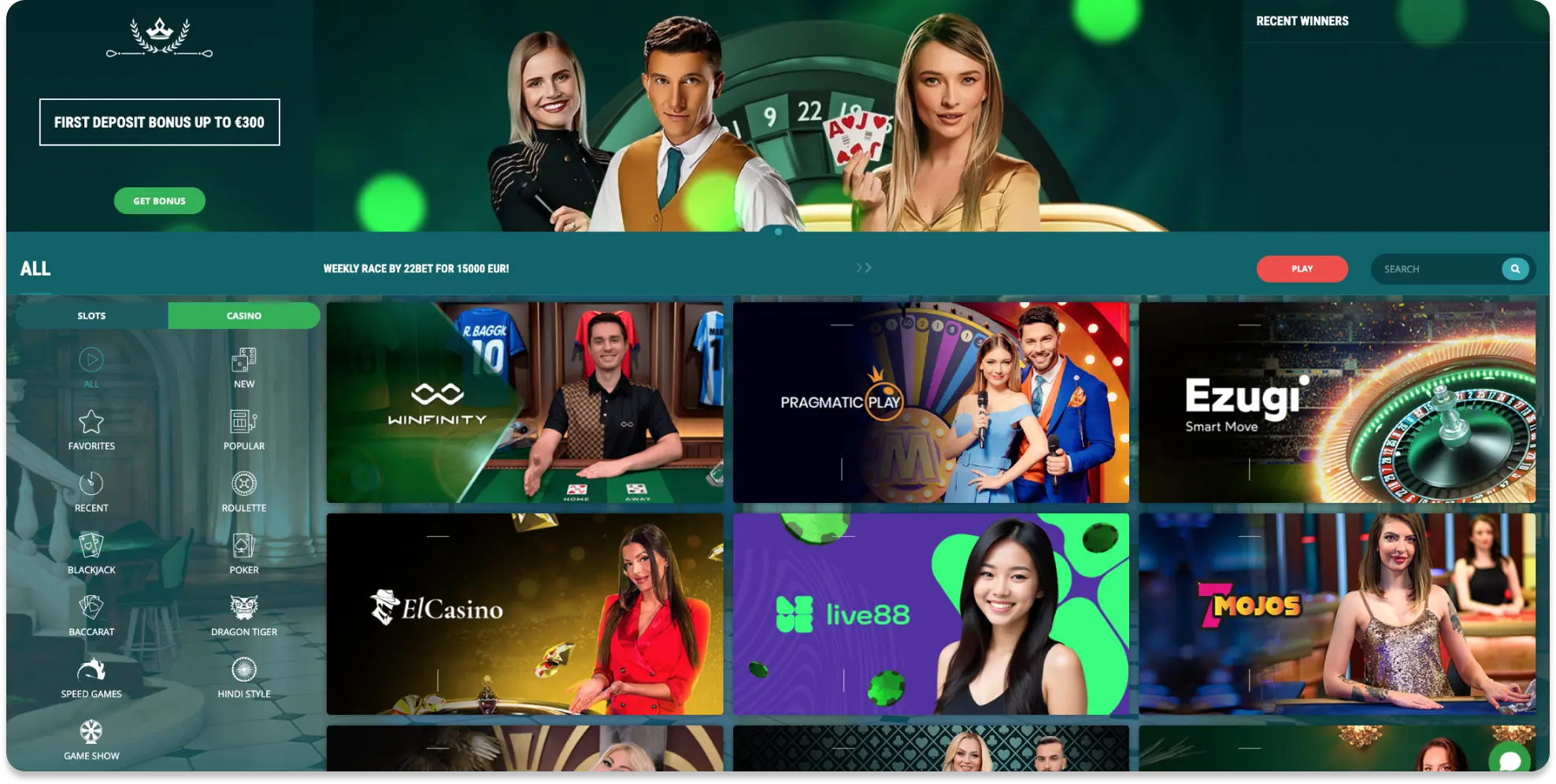 22Bet Croupiers en Direct